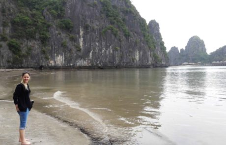 Ebbe am Strand einer kleinen Insel in der Ha-Long-Bay in Vietnam