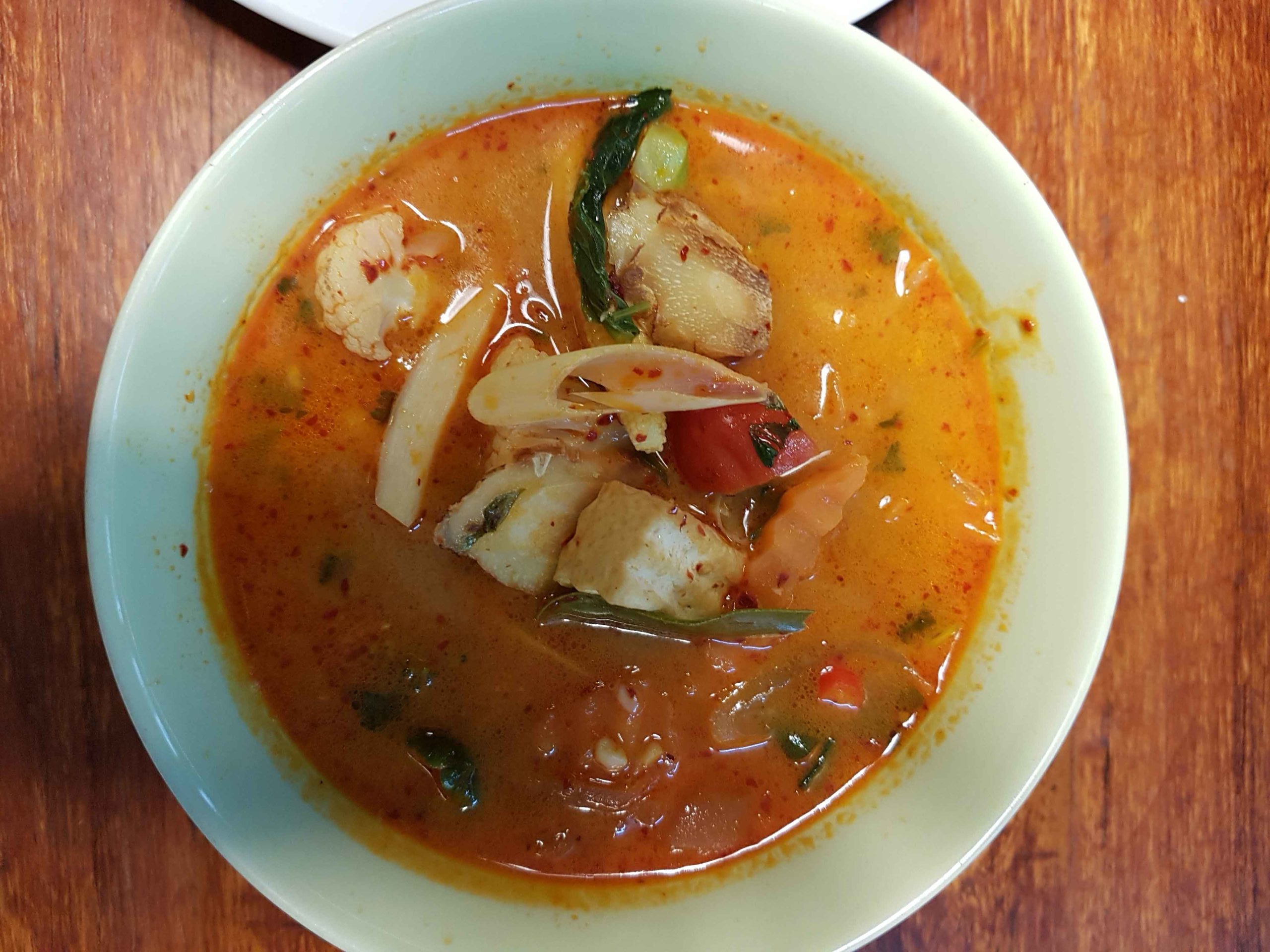 Tom Yam Soup in May Kaidee's Cooking School in Bangkok, Thailand